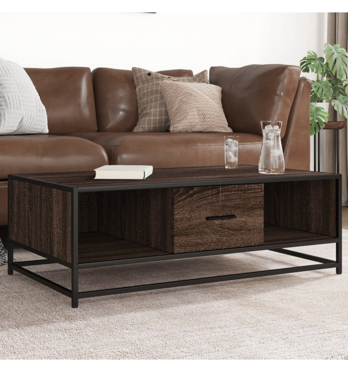 Table basse chêne marron 100x57x35cm bois d'ingénierie et métal | Mobilier & Déco