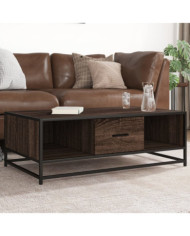 Table basse chêne marron 100x57x35cm bois d'ingénierie et métal | Mobilier & Déco