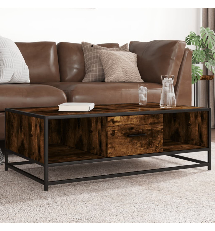 Table basse chêne fumé 100x57x35 cm bois d'ingénierie et métal | Mobilier & Déco