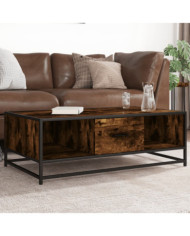 Table basse chêne fumé 100x57x35 cm bois d'ingénierie et métal | Mobilier & Déco