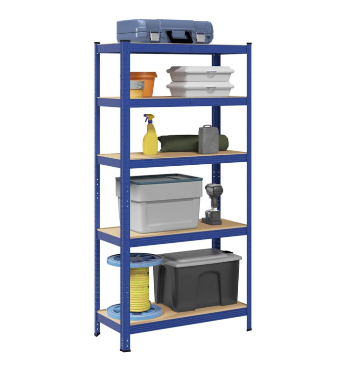 Étagère de rangement à 5 niveaux Bleu Acier et bois ingénierie | Mobilier & Déco