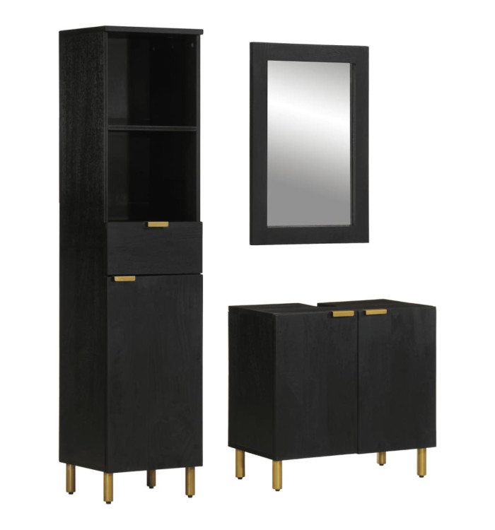 Ensemble de meubles salle de bain 3 pcs noir bois d'ingénierie | Mobilier & Déco