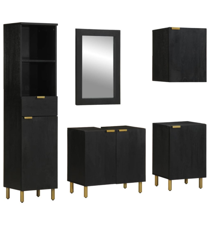 Ensemble de meubles salle de bain 5 pcs noir bois d'ingénierie | Mobilier & Déco