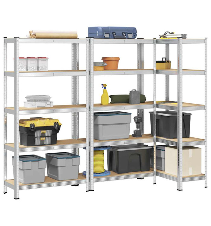 Étagères de rangement à 5 niveaux 3 pcs acier bois d'ingénierie | Mobilier & Déco