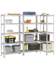 Étagères de rangement à 5 niveaux 3 pcs acier bois d'ingénierie | Mobilier & Déco