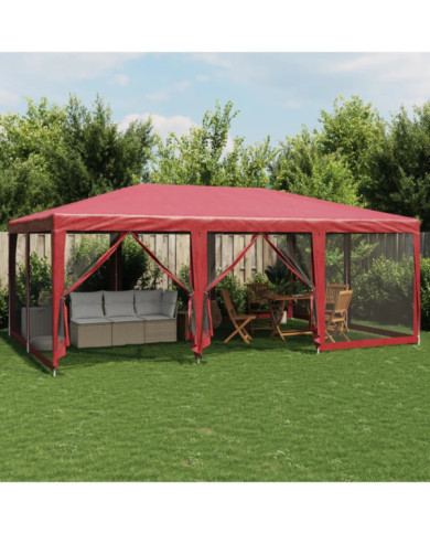 Tente de fête avec 10 parois latérales maille rouge 6x4 m PEHD | Mobilier & Déco