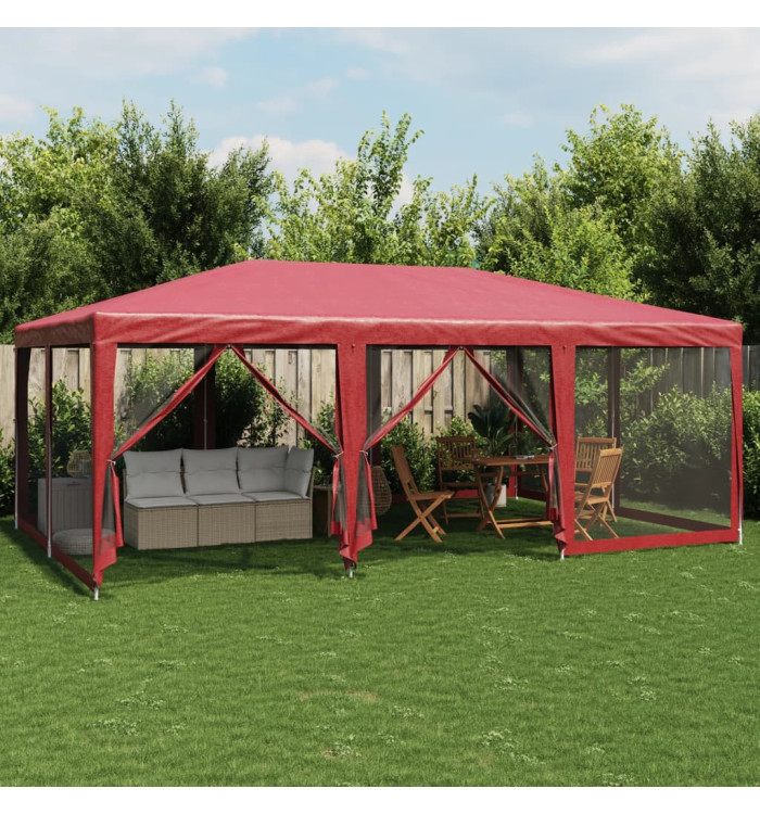 Tente de fête avec 10 parois latérales maille rouge 6x4 m PEHD | Mobilier & Déco