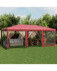 Tente de fête avec 10 parois latérales maille rouge 6x4 m PEHD | Mobilier & Déco