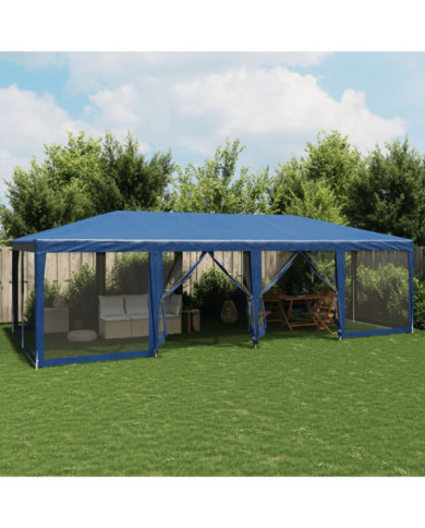 Tente de fête avec 12 parois latérales en maille bleu 8x4m PEHD | Mobilier & Déco