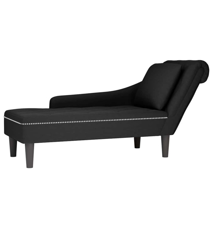 Fauteuil long avec coussin et accoudoir droit noir velours | Mobilier & Déco