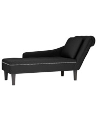 Fauteuil long avec coussin et accoudoir droit noir velours | Mobilier & Déco