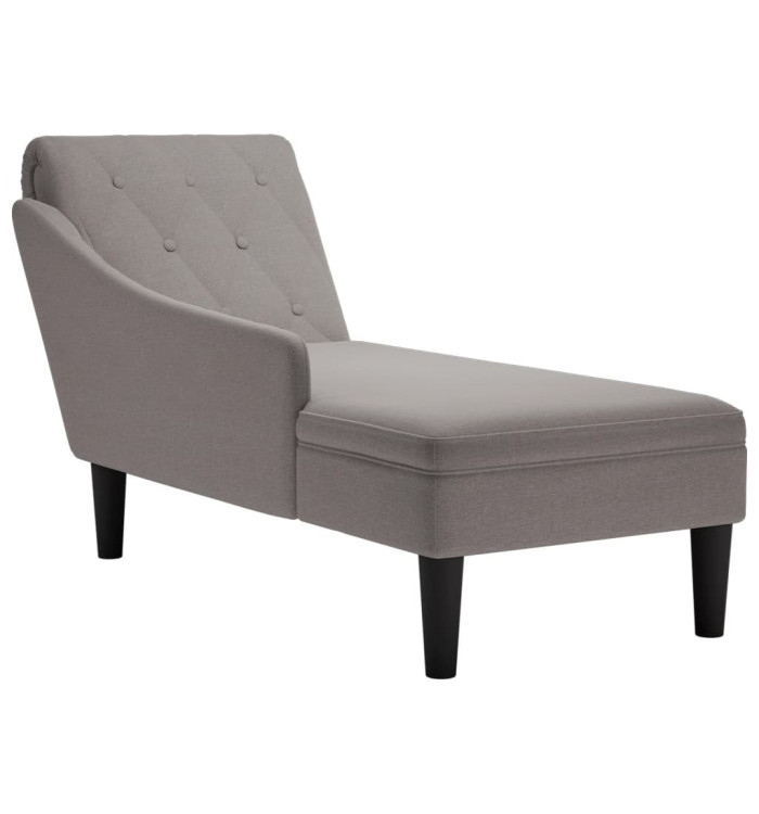 Fauteuil long avec coussin et accoudoir droit taupe tissu | Mobilier & Déco