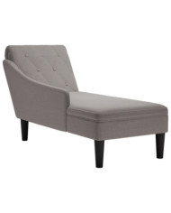 Fauteuil long avec coussin et accoudoir droit taupe tissu | Mobilier & Déco