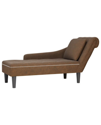 Fauteuil long avec coussin et accoudoir droit marron similicuir | Mobilier & Déco