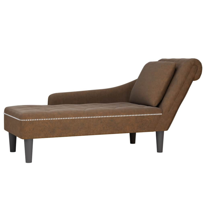 Fauteuil long avec coussin et accoudoir droit marron similicuir | Mobilier & Déco