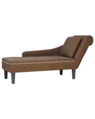 Fauteuil long avec coussin et accoudoir droit marron similicuir | Mobilier & Déco