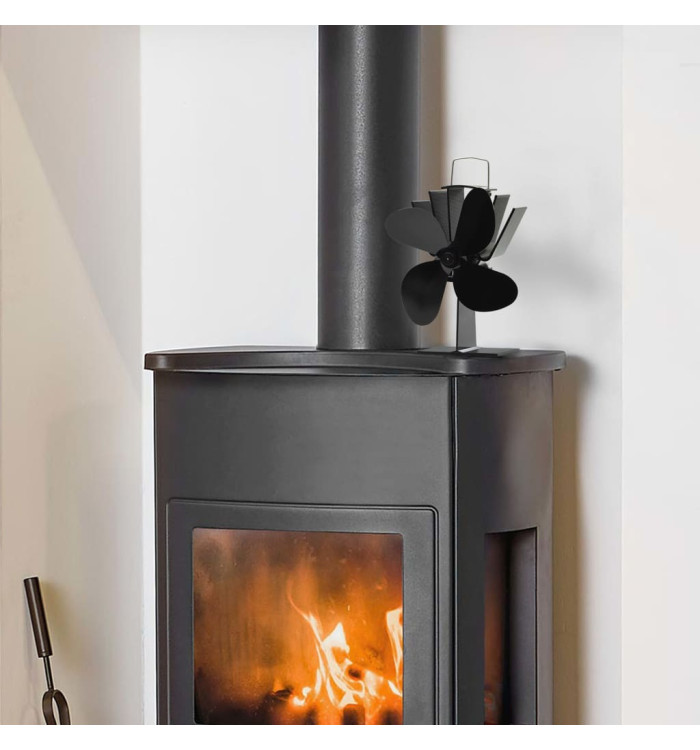 Ventilateur de poêle alimenté par chaleur 4 pales Noir | Mobilier & Déco
