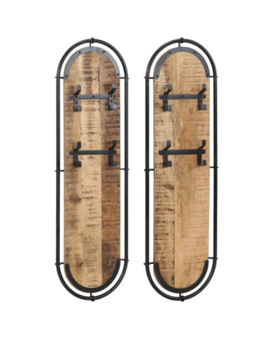Porte-manteaux muraux 4 crochets 2pcs bois massif manguier brut | Mobilier & Déco