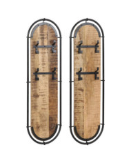 Porte-manteaux muraux 4 crochets 2pcs bois massif manguier brut | Mobilier & Déco