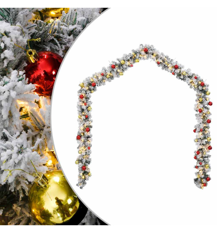 Guirlande de Noël avec boules et lumières LED vert 5 m PVC | Mobilier & Déco