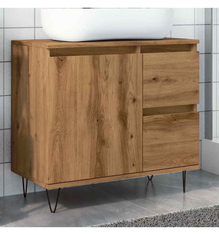 Armoire de lavabo de salle de bain chêne artisanal 65x33x60 cm | Mobilier & Déco