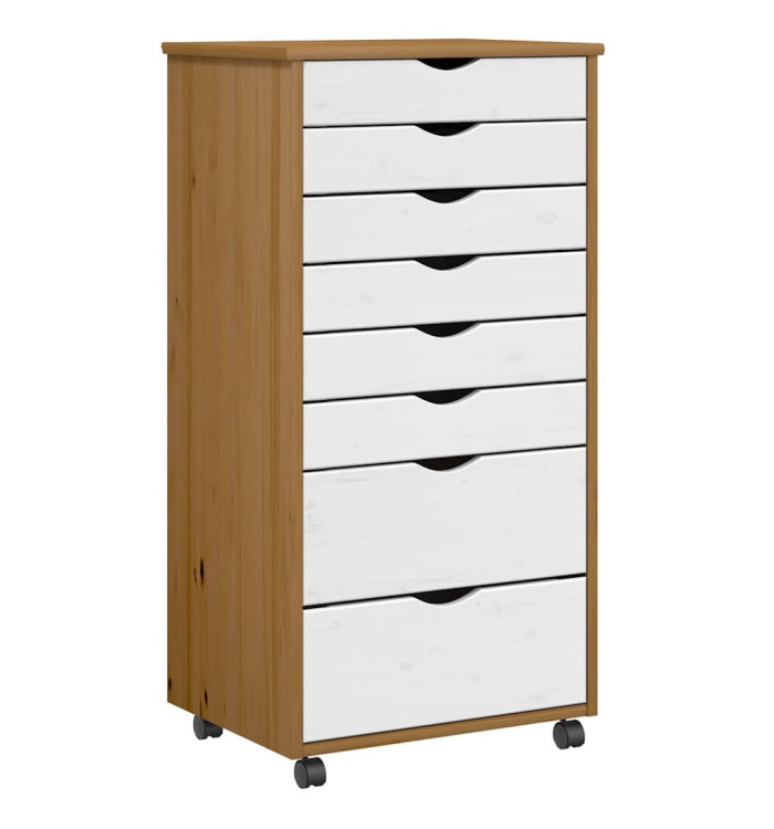 Armoire roulante avec tiroirs MOSS bois de pin marron miel | Mobilier & Déco