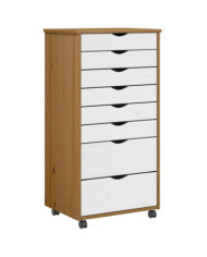 Armoire roulante avec tiroirs MOSS bois de pin marron miel | Mobilier & Déco