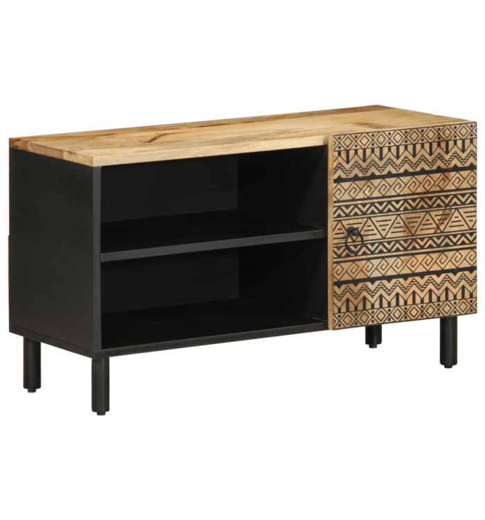 Meuble TV noir 80x33,5x46 cm bois massif manguier brut | Mobilier & Déco