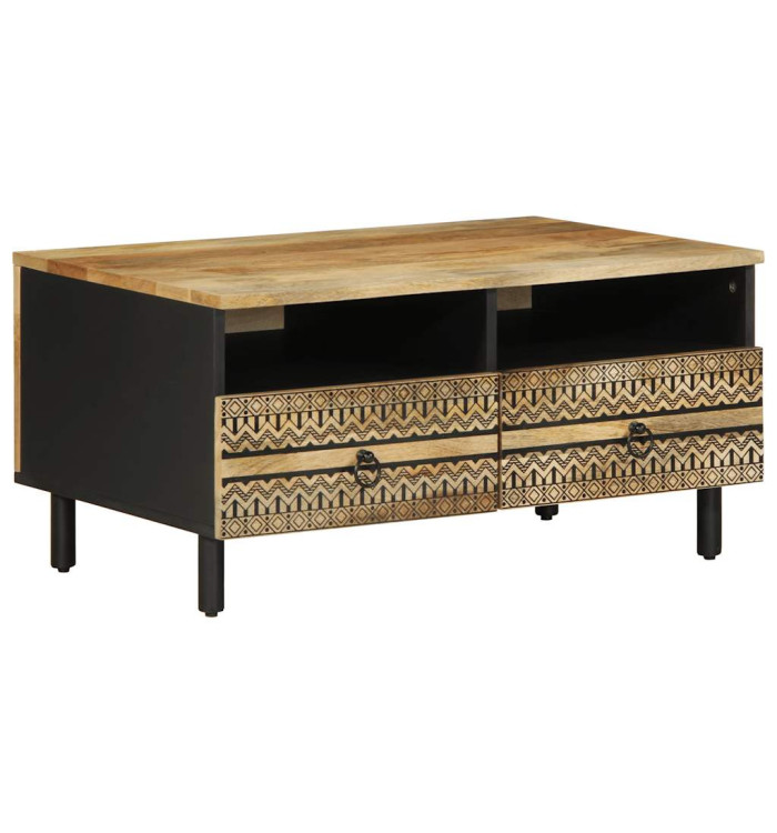 Table basse noir 80x54x40 cm bois massif de manguier brut | Mobilier & Déco