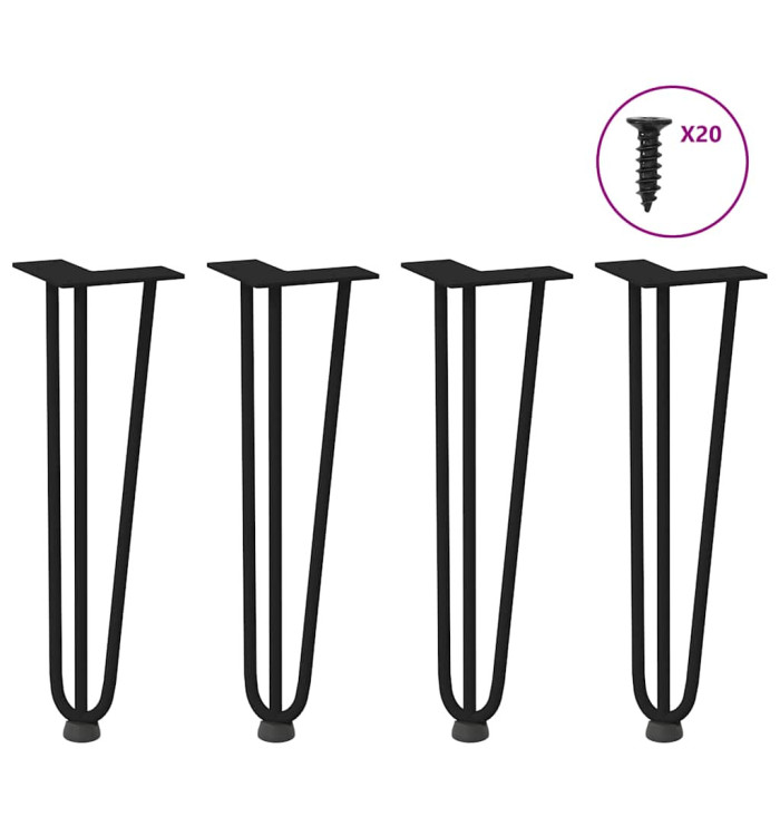 Pieds de table en forme d'épingle à cheveux 4 pcs noir 42 cm | Mobilier & Déco