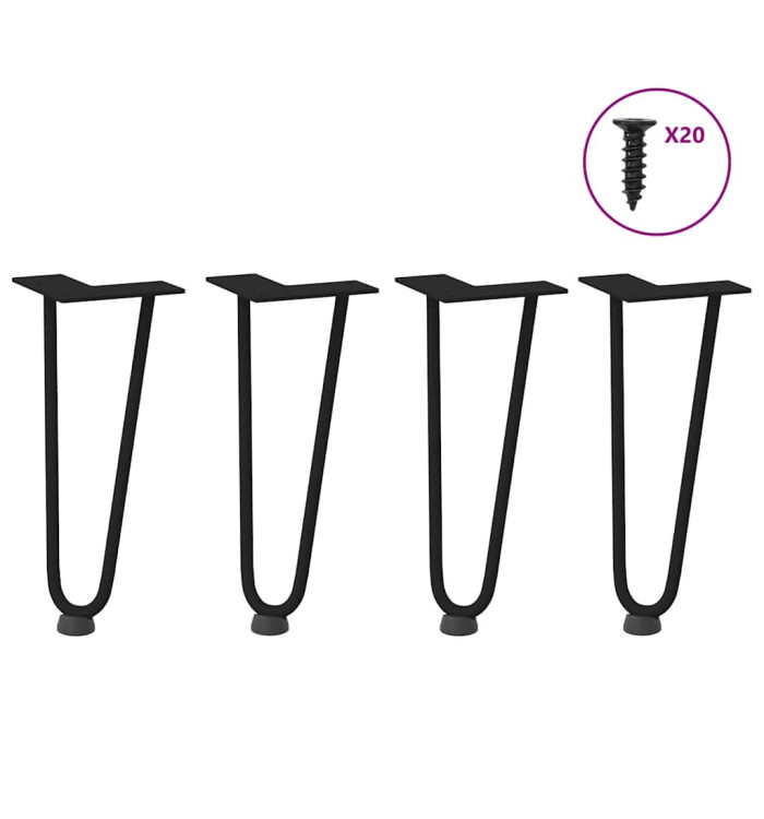 Pieds de table en forme d'épingle à cheveux 4 pcs noir 30 cm | Mobilier & Déco