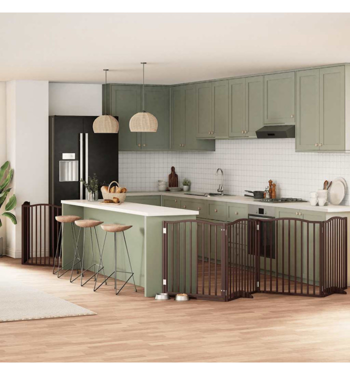 Barrière pour chien avec porte pliable 6 panneaux bois peuplier | Mobilier & Déco