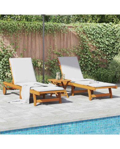 Chaises longues lot de 2 avec table bois massif d'acacia | Mobilier & Déco