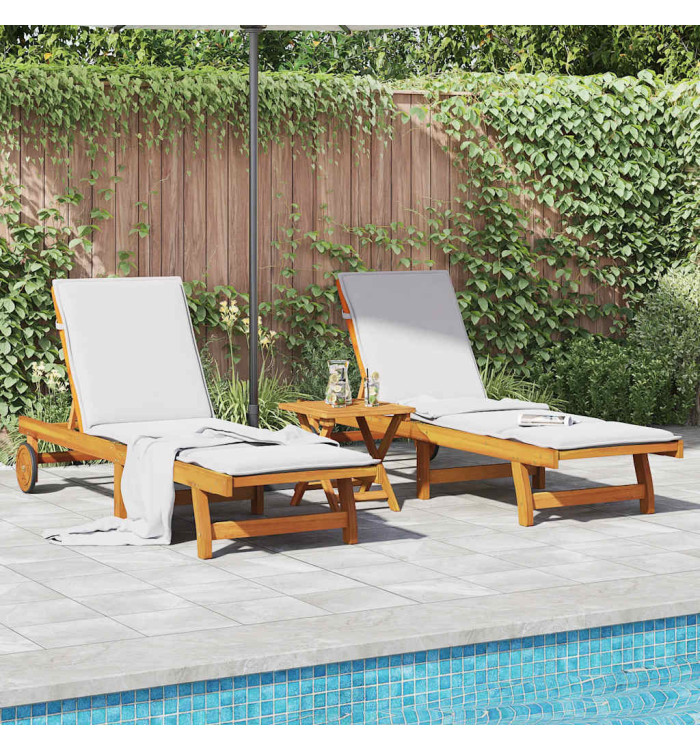 Chaises longues lot de 2 avec table bois massif d'acacia | Mobilier & Déco