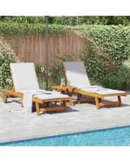 Chaises longues lot de 2 avec table bois massif d'acacia | Mobilier & Déco