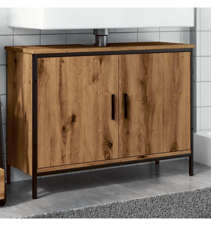 Armoire lavabo chêne artisanal 80x30x60 cm bois d'ingénierie | Mobilier & Déco