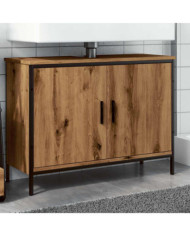 Armoire lavabo chêne artisanal 80x30x60 cm bois d'ingénierie | Mobilier & Déco