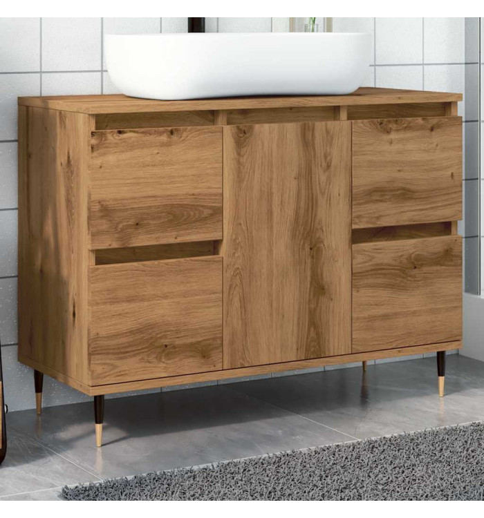 Armoire de salle de bain chêne artisanal bois d'ingénierie | Mobilier & Déco