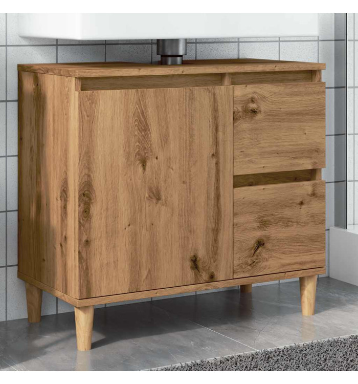 Armoire lavabo chêne artisanal 65x33x60 cm bois d'ingénierie | Mobilier & Déco