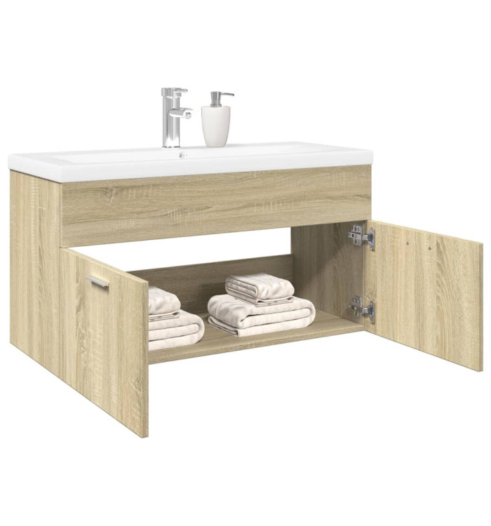 Armoire lavabo de salle de bain et bassin intégré chêne sonoma | Mobilier & Déco