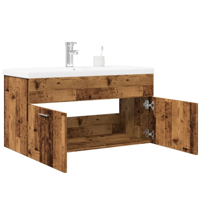 Armoire lavabo de salle de bain avec bassin intégré vieux bois | Mobilier & Déco