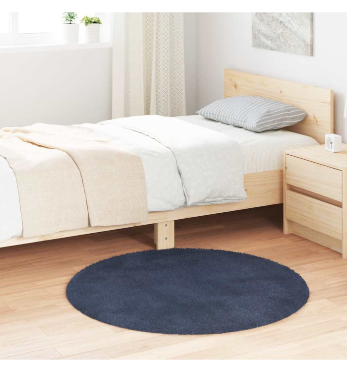 Tapis shaggy à poils longs NAVARRA bleu marine 100x100 cm | Mobilier & Déco