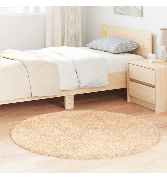 Tapis shaggy à poils longs NAVARRA beige 120x120 cm polyester | Mobilier & Déco