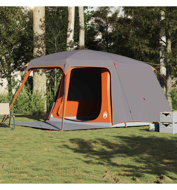 Tente de camping avec dôme porche 5 personnes gris et orange | Mobilier & Déco
