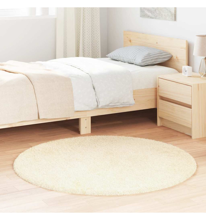 Tapis shaggy à poils longs NAVARRA crème 120x120 cm polyester | Mobilier & Déco