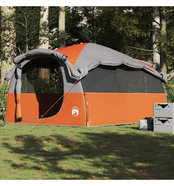 Tente familiale tunnel 6 personnes gris et orange imperméable | Mobilier & Déco