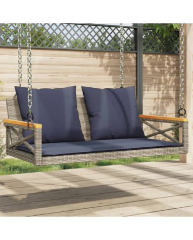 Balancelle avec coussins gris 109x62x40 cm résine tressée | Mobilier & Déco