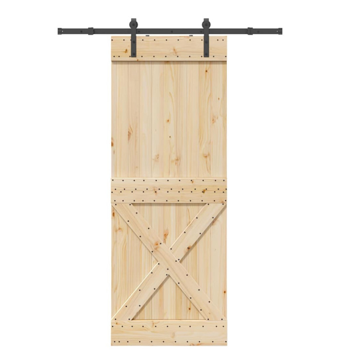 Porte coulissante et kit de quincaillerie 85x210 cm pin massif | Mobilier & Déco