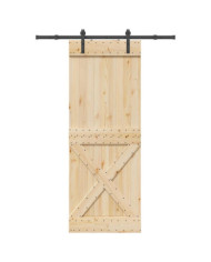 Porte coulissante et kit de quincaillerie 85x210 cm pin massif | Mobilier & Déco