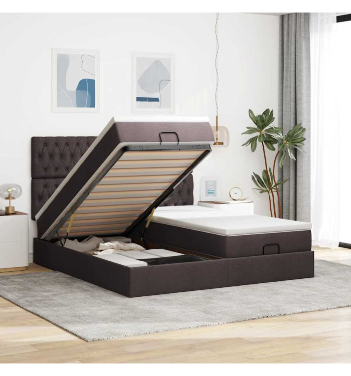  Cadre de lit ottoman avec matelas marron foncé 180x200 cm tissu | Mobilier & Déco